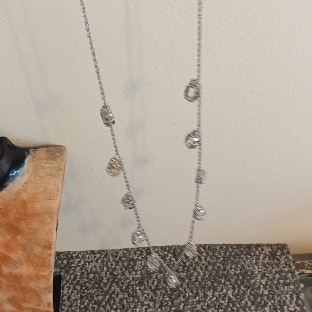 Ann Taylor Long silver tone chain necklace clear crystal squares - Picture 6 of 6